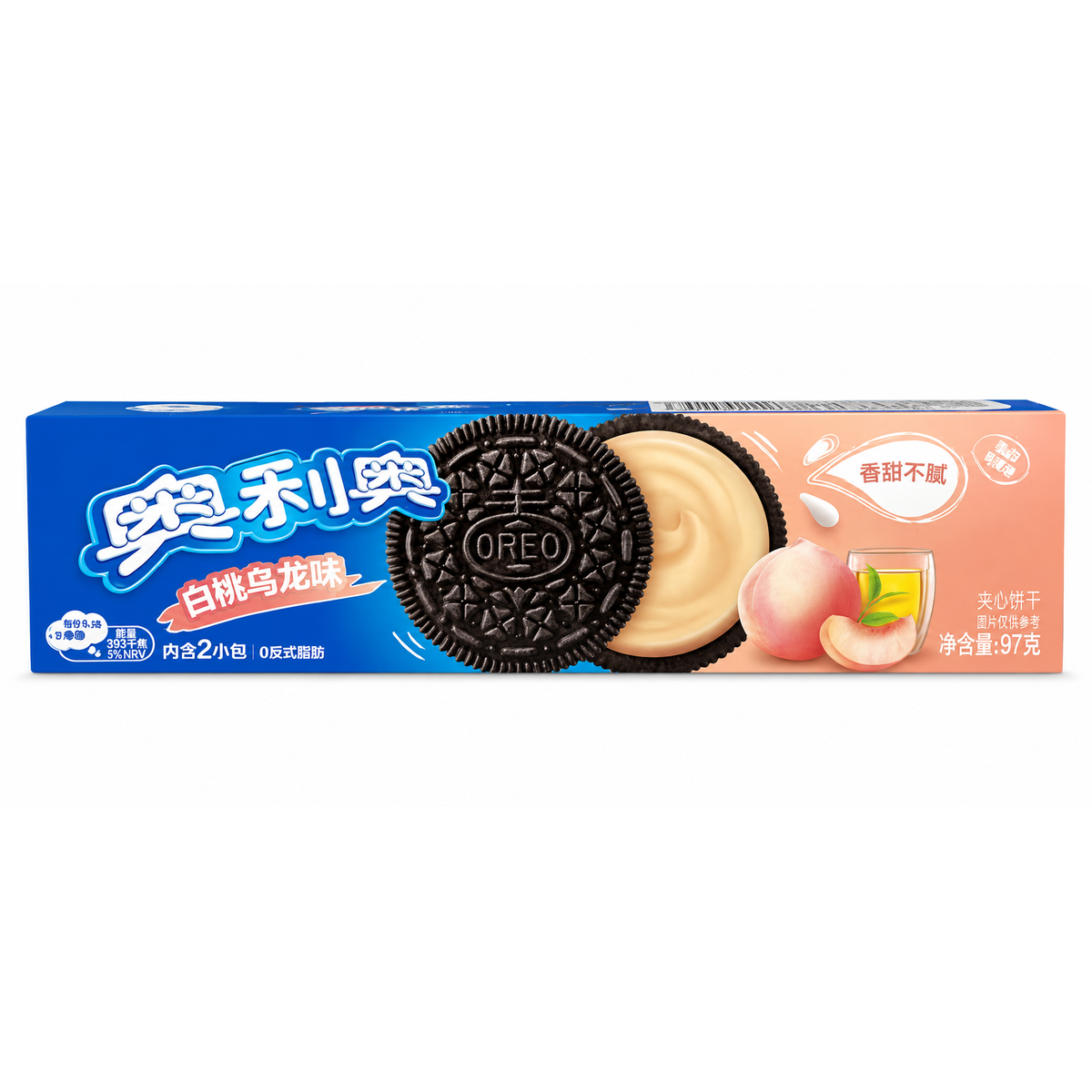 Oreo White Peach Oolong – Biscuiți Sandwich cu Cremă Aromă de Piersică Albă și Ceai Oolong 97g