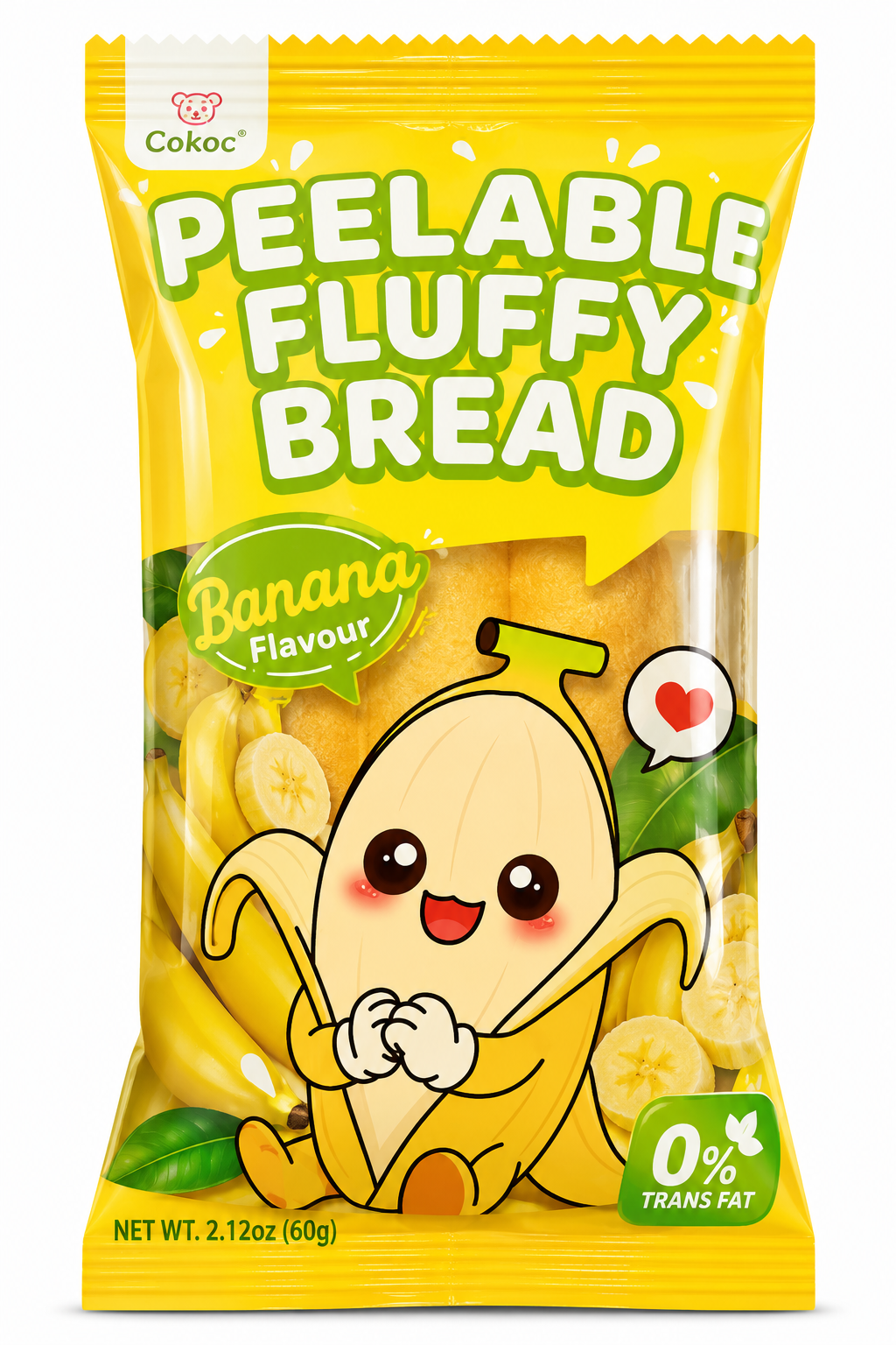 Peelable Fluffy Bread cu Aromă de Banană – Gustare Dulce 60g