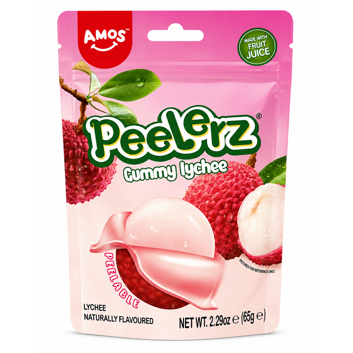 Bomboane Gumate Amos Peelerz cu Aromă de Lychee 65g