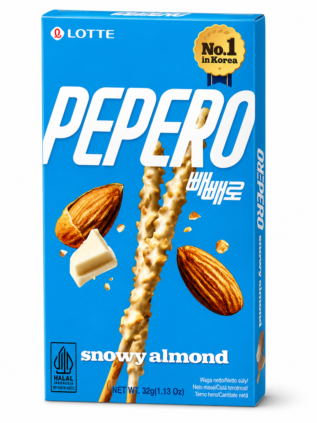 Lotte Pepero Snowy Almond 32 g – Biscuiți Crocanți cu Ciocolată Albă și Migdale