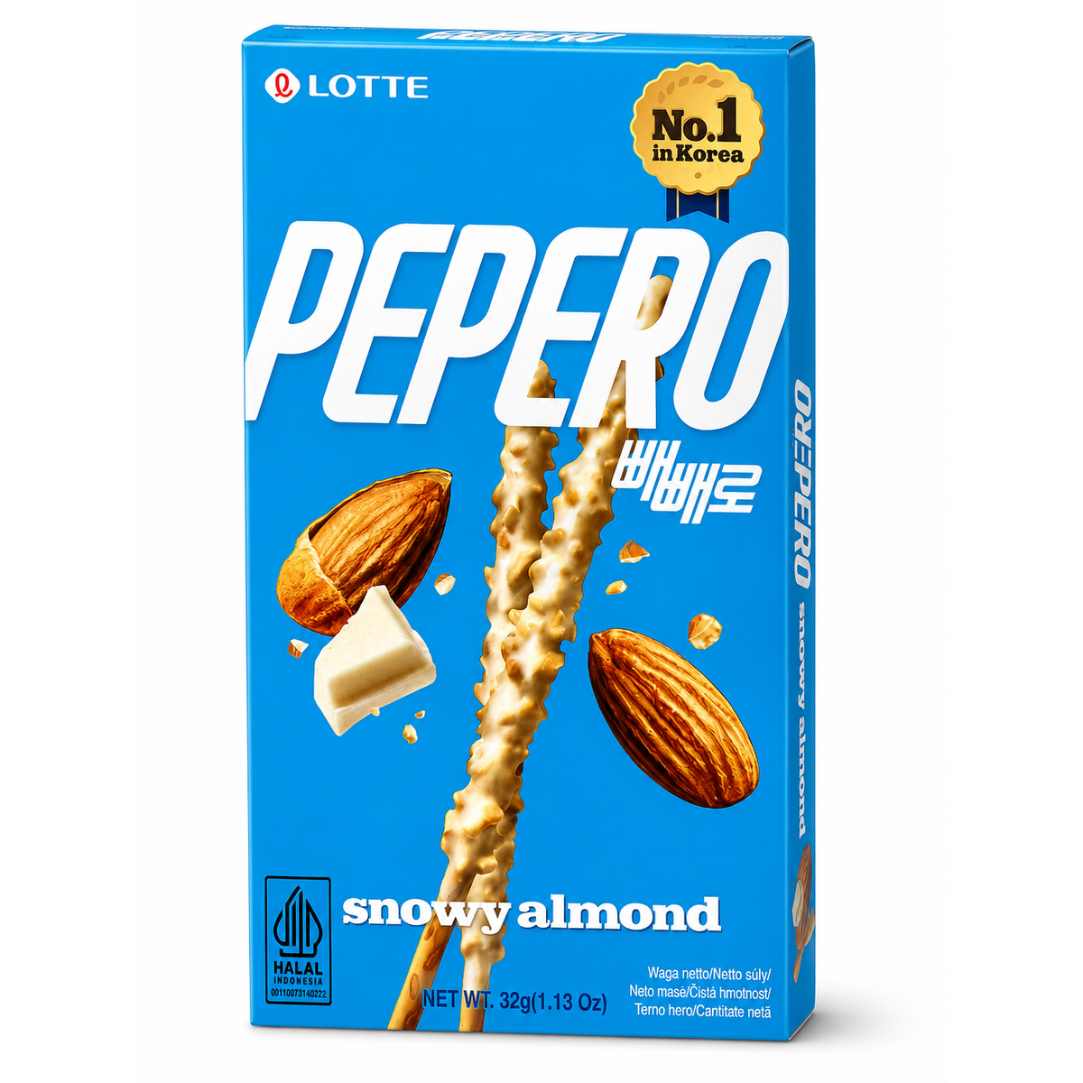 Lotte Pepero Snowy Almond 32 g – Biscuiți Crocanți cu Ciocolată Albă și Migdale