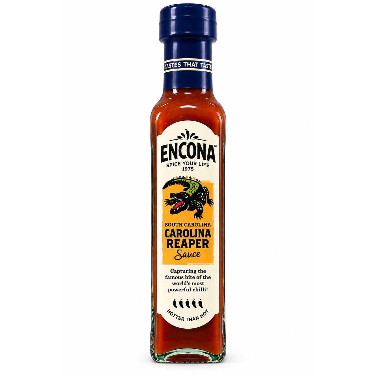 Encona Carolina Reaper – sos extra picant, sticlă pe fundal alb