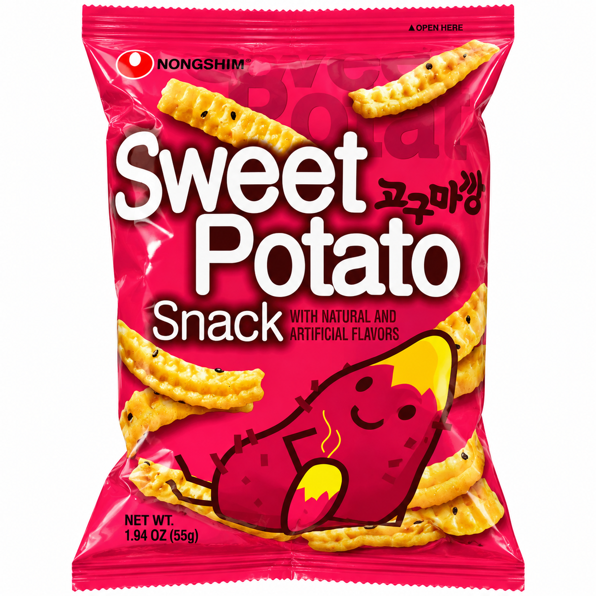 Nongshim Sweet Potato Snack 55 g, pungă roșie pe fundal alb