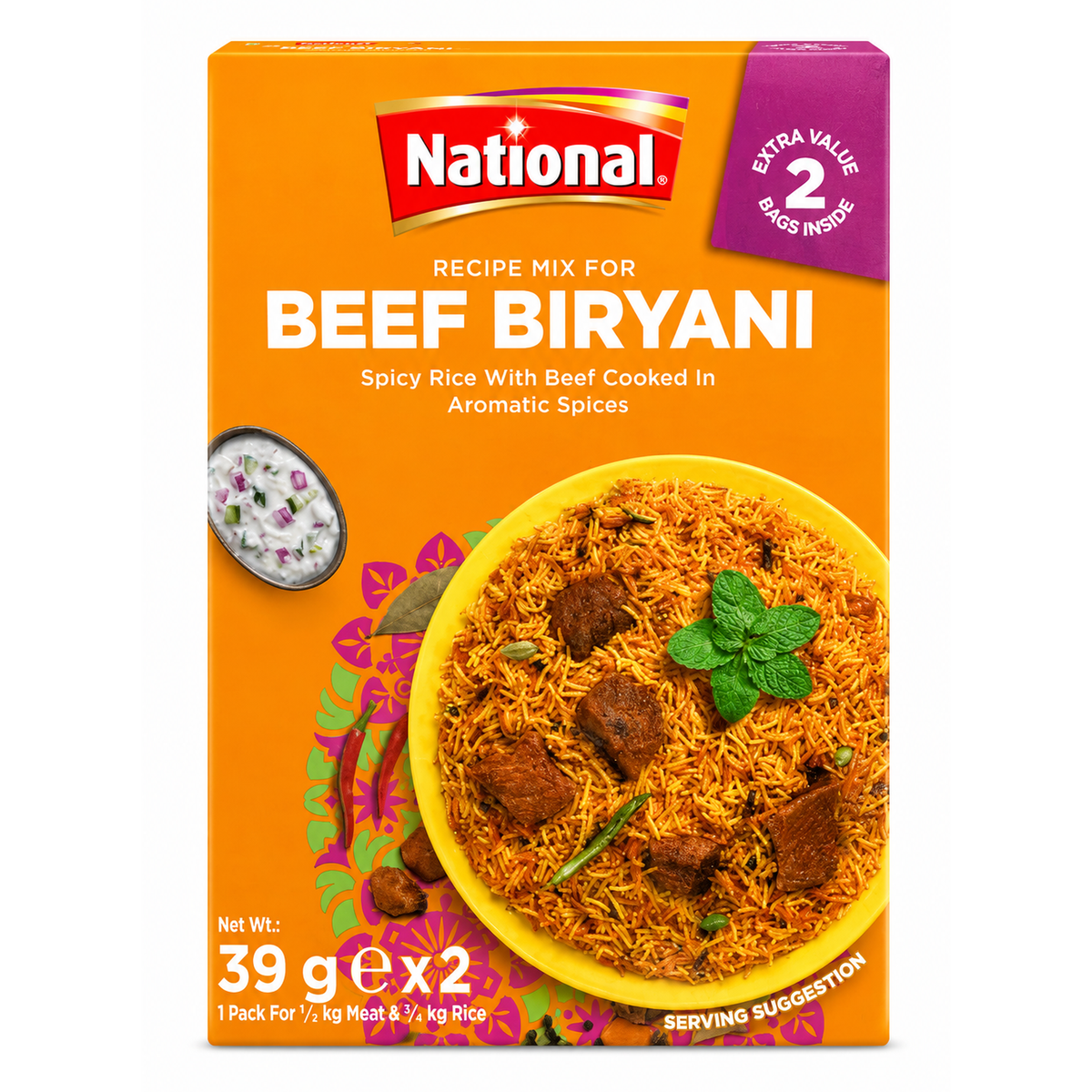 National Beef Biryani Recipe Mix 2x39g – Mix de Condimente pentru Biryani cu Vită