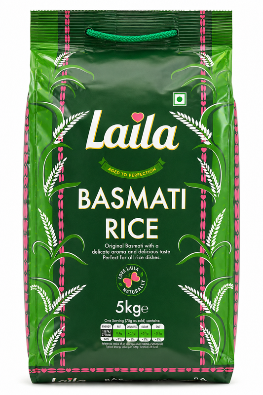 Orez Basmati Laila Premium 5 kg – Aromă Autentică și Boabe Extra Lungi