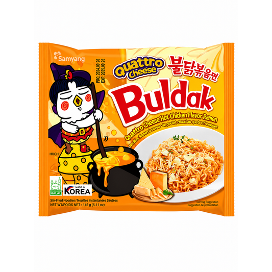 Samyang Buldak Quattro Cheese – Ramen Coreean Picant cu 4 Brânzeturi 145g