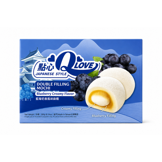 Q Love Mochi cu Afine și Cremă – Umplutură Dublă – 180 g