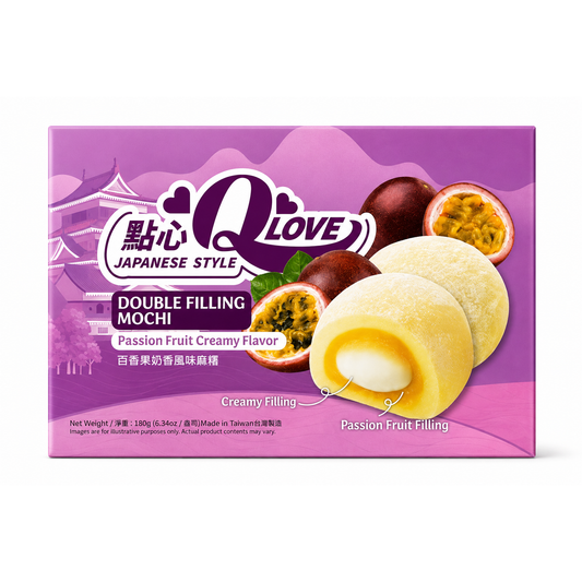 Q Love Mochi cu Fructul Pasiunii și Cremă – Umplutură Dublă – 180 g