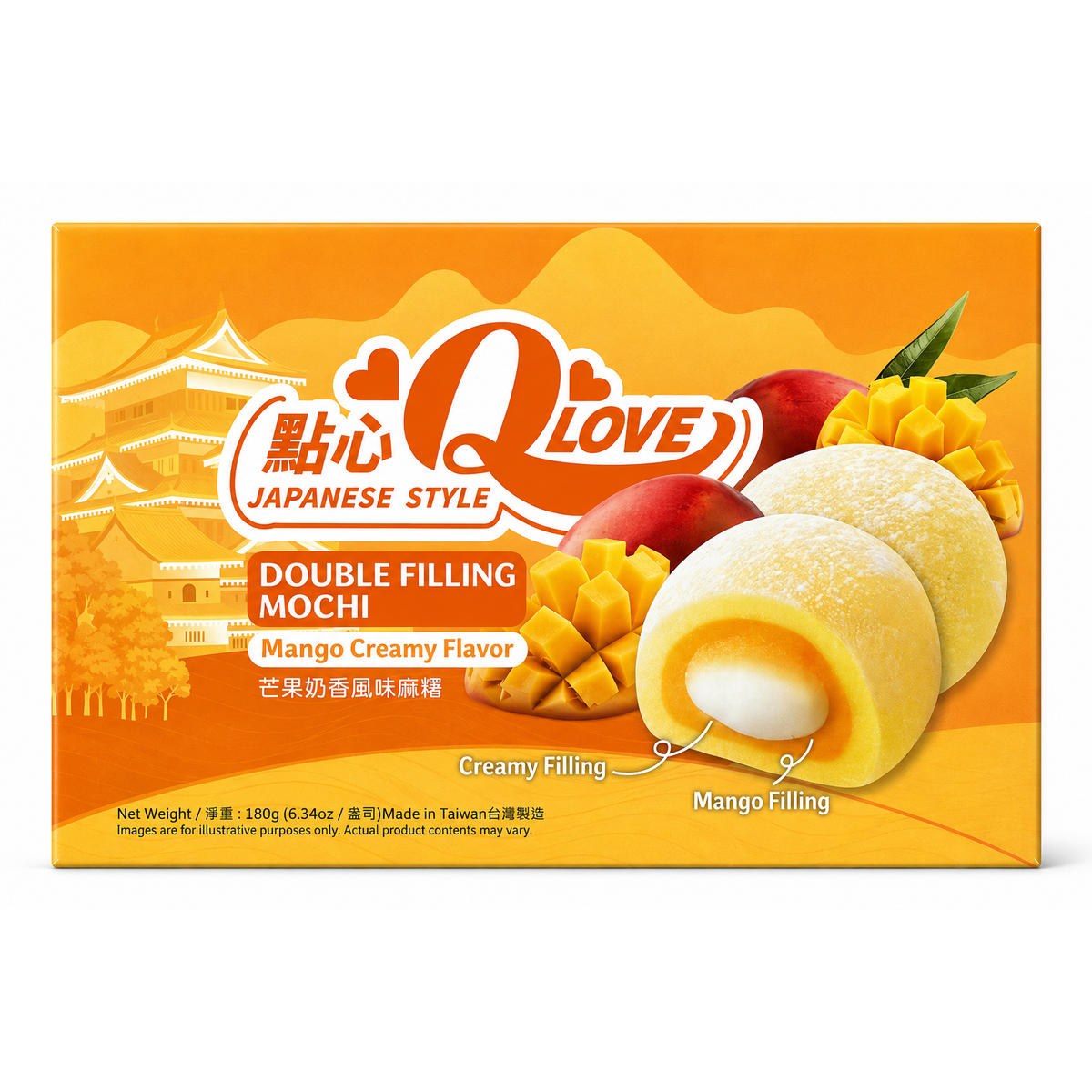 Q Love Mochi cu Mango și Cremă – Umplutură Dublă – 180 g