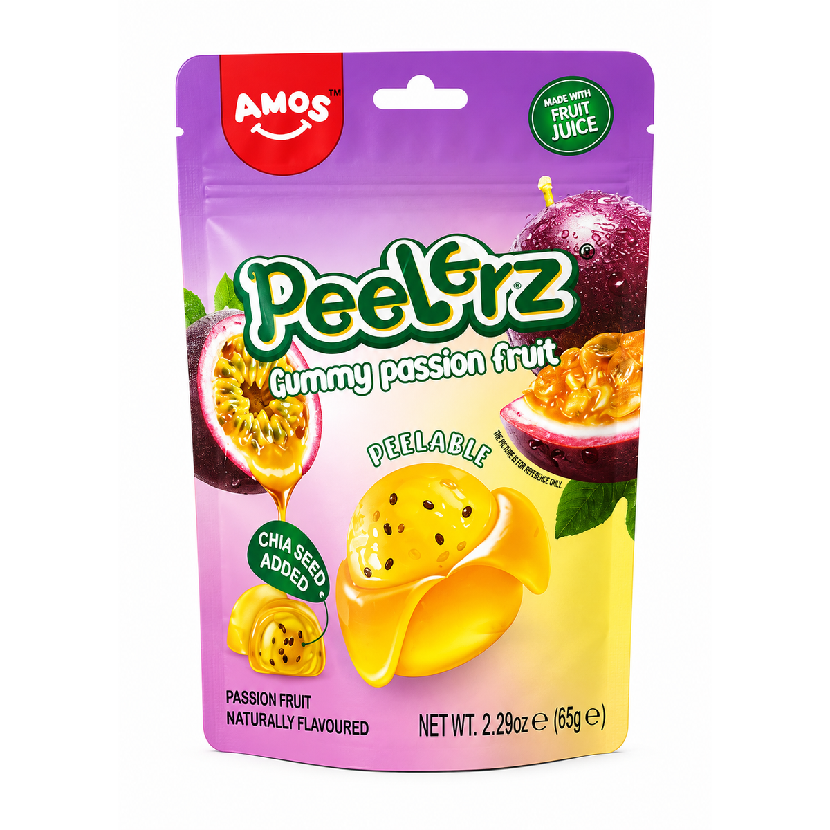 AMOS Peelerz Jeleuri Decojibile cu Fructul Pasiunii și Semințe de Chia – 65 g