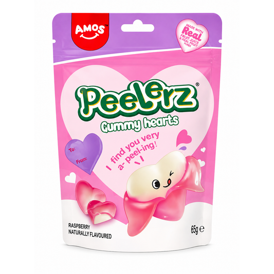 AMOS Peelerz Gummy Hearts – Jeleuri Decojibile cu Zmeură – 65 g