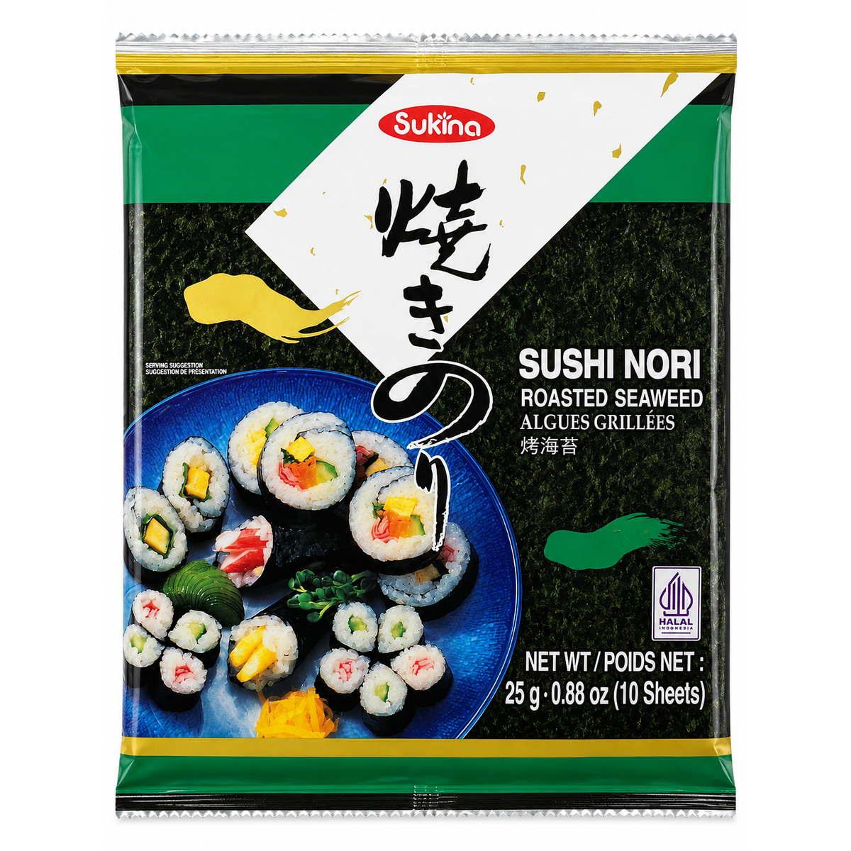 Sukina Sushi Nori – Foi de Alge Marine Prăjite pentru Sushi, 10 foi – 25g