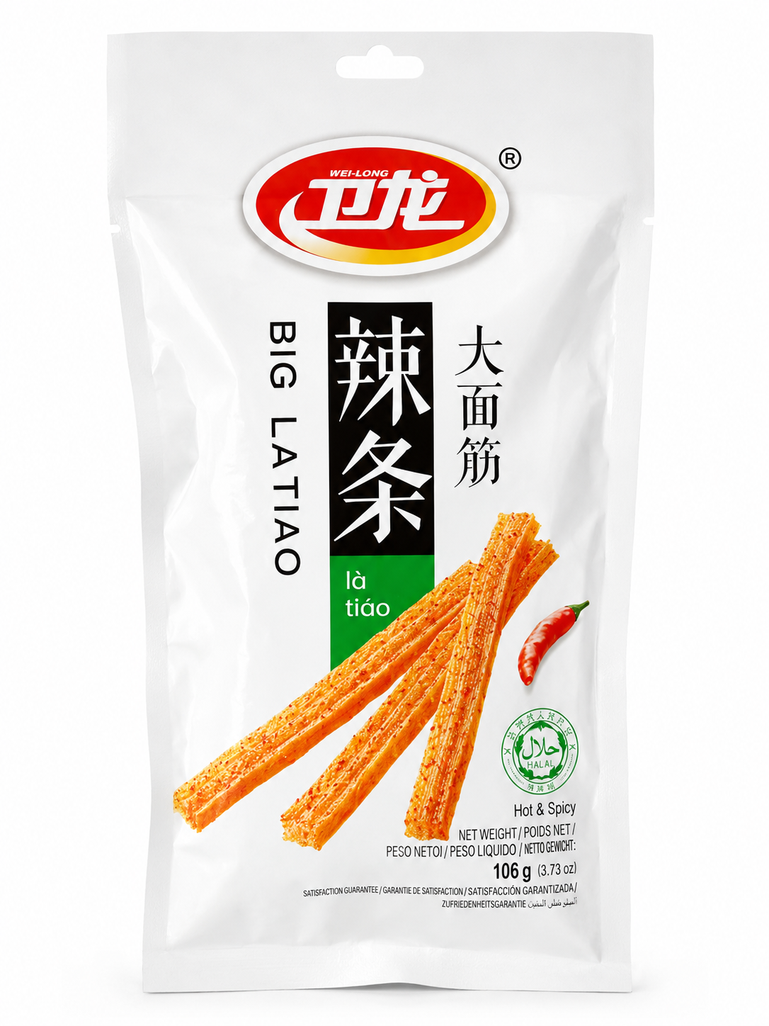 Wei-Long Big Latiao Hot & Spicy – Snack Picant din Gluten de Grâu 106 g
