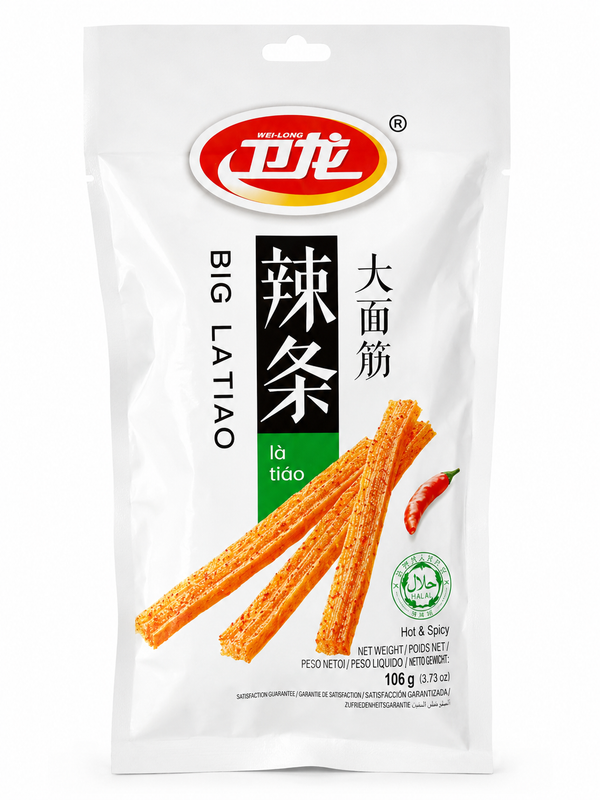 Wei-Long Big Latiao Hot & Spicy – Snack Picant din Gluten de Grâu 106 g