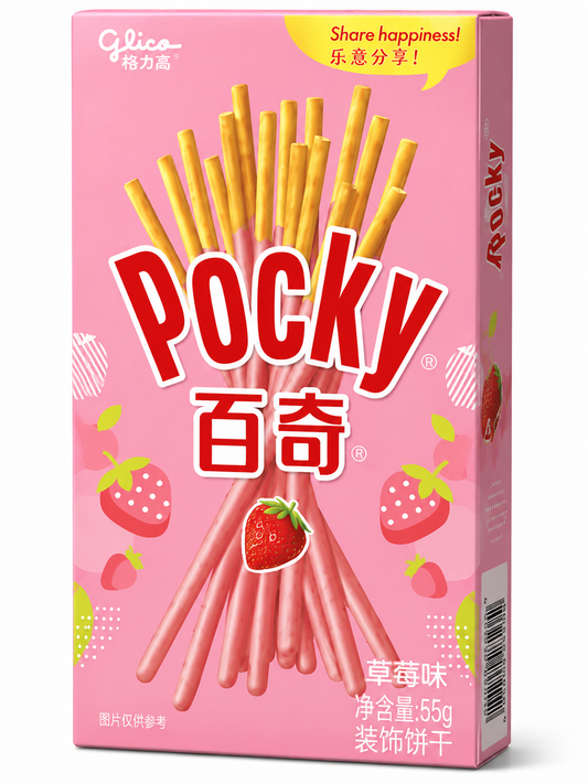 Pocky Biscuiți Crocanți cu Glazură de Căpșuni – 55 g