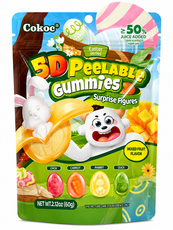 Cokoc 3D Peelable Gummies Easter Edition – Jeleuri Decojibile cu Fructe Mixte 60g