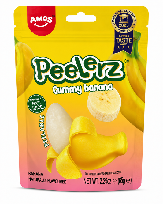 Bomboane Gummy Banana Peelerz Amos 65g – Jeleuri cu Suc de Fructe și Aromă Naturală de Banană