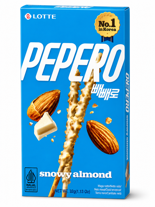 Lotte Pepero Snowy Almond 32 g – Biscuiți Crocanți cu Ciocolată Albă și Migdale