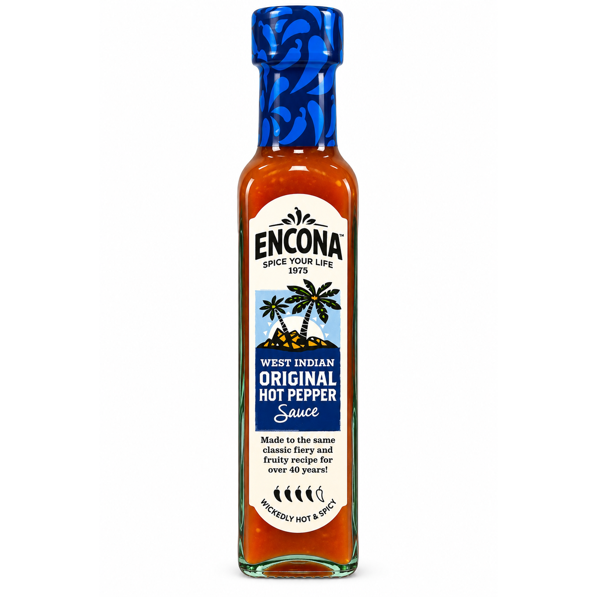 Encona West Indian Original Hot Pepper Sauce 142 ml – sos picant original pe fundal alb