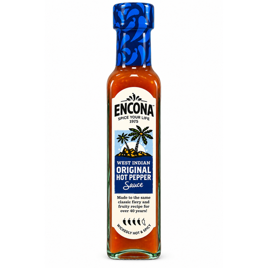 Encona West Indian Original Hot Pepper Sauce 142 ml – sos picant original pe fundal alb