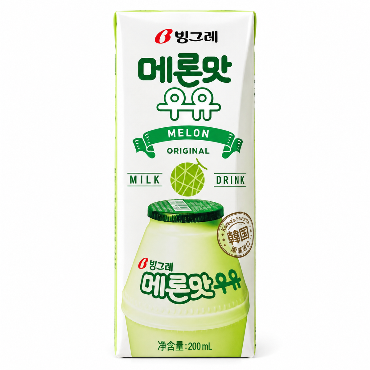 Binggrae Melon Milk Drink – lapte cu pepene galben 200 ml pe fundal alb