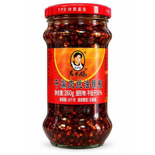 Lao Gan Ma sos chili picant cu carne de porc mărunțită, borcan 260 g