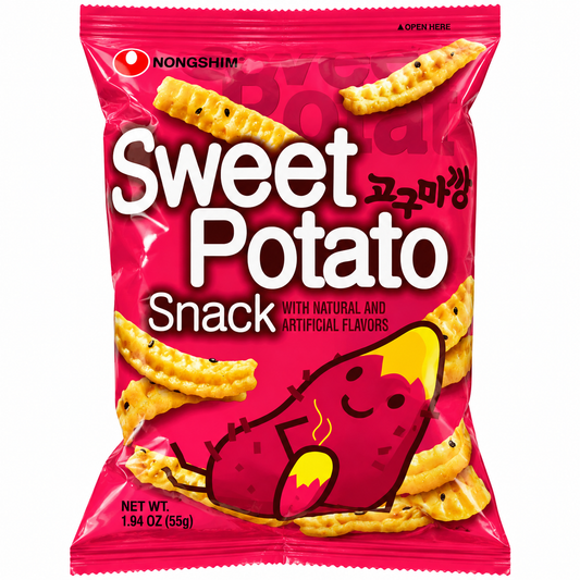 Nongshim Sweet Potato Snack 55 g, pungă roșie pe fundal alb