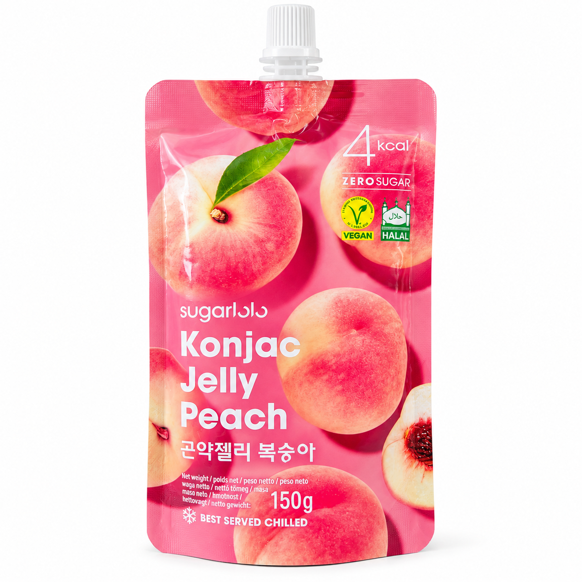 Sugar Lolo Konjac Jelly Peach 150 g – jeleu cu piersică pe fundal alb