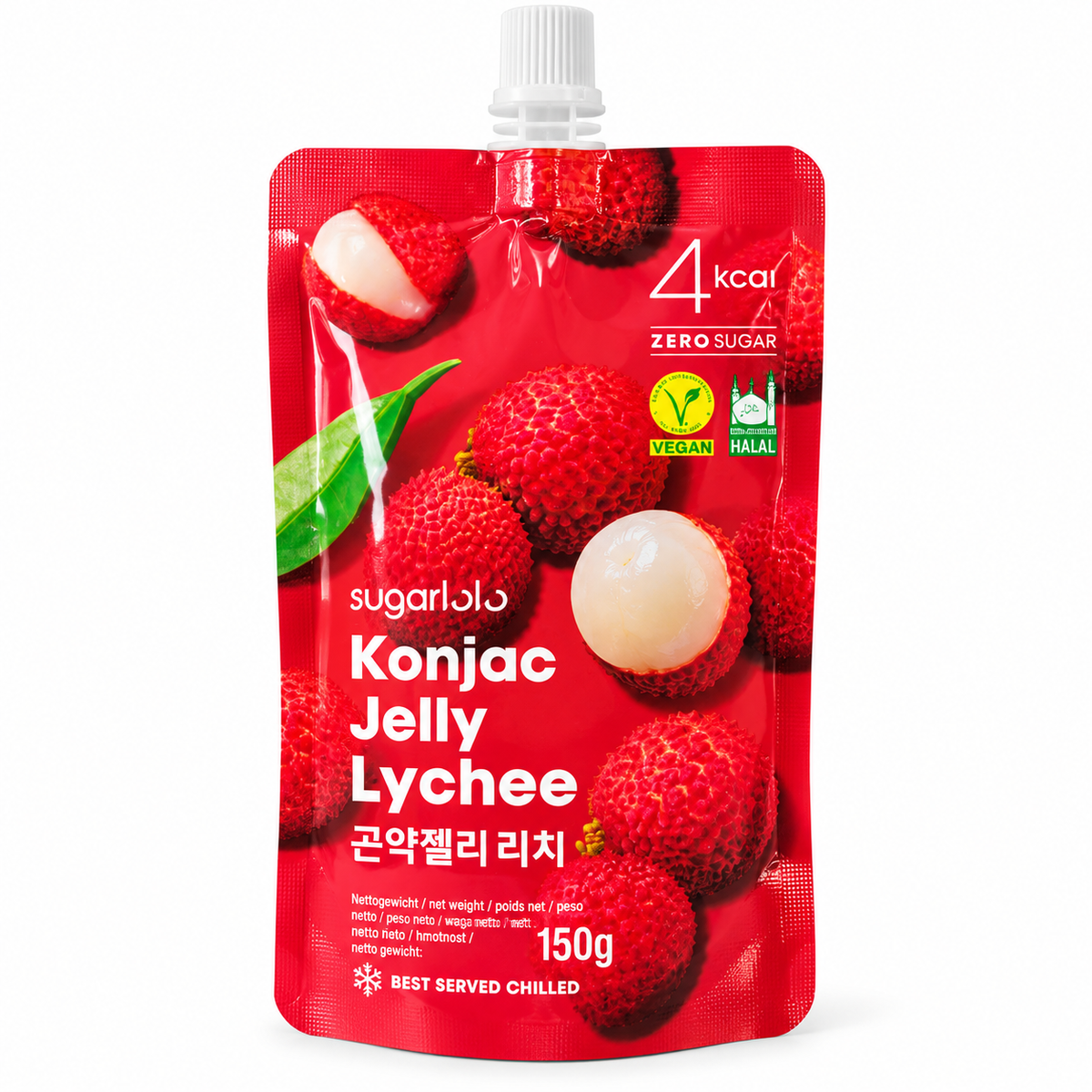 Sugar Lolo Konjac Jelly Lychee 150 g – jeleu cu litchi pe fundal alb