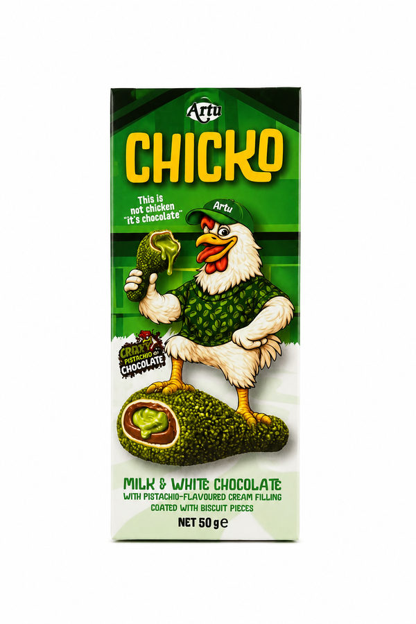 Artu Chicko Crazy Pistachio Chocolate – Ciocolată cu cremă de fistic și biscuiți 50 g