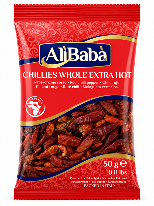 Ardei Iute Uscat Întreg Extra Hot (Whole Chillies Extra Hot) AliBaba 50g