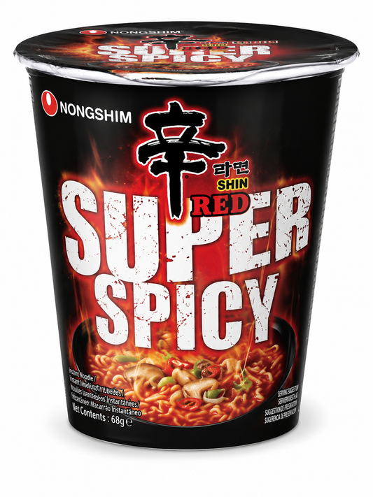 Nongshim Shin Red Super Spicy Cup 68g – Tăiței Instant Coreeni Extra Picanți în Pahar